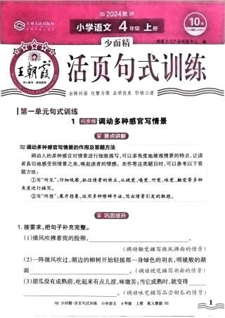四年级语文上册24秋《王朝霞活页句式训练》（含答案）