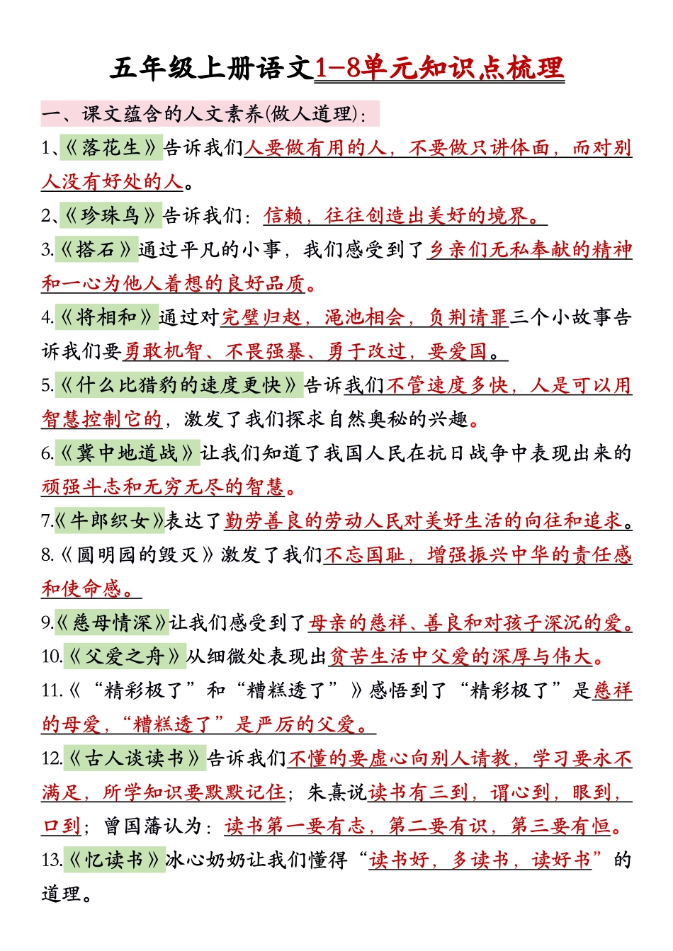 五年级上册语文1-8单元知识点_第1页