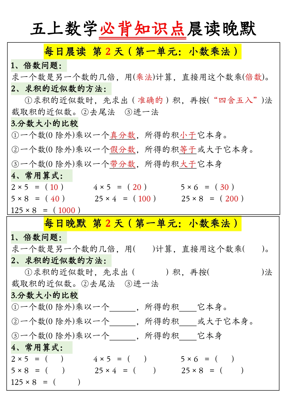 五年级上学期数学晨读晚默必背知识点(15天)_第2页