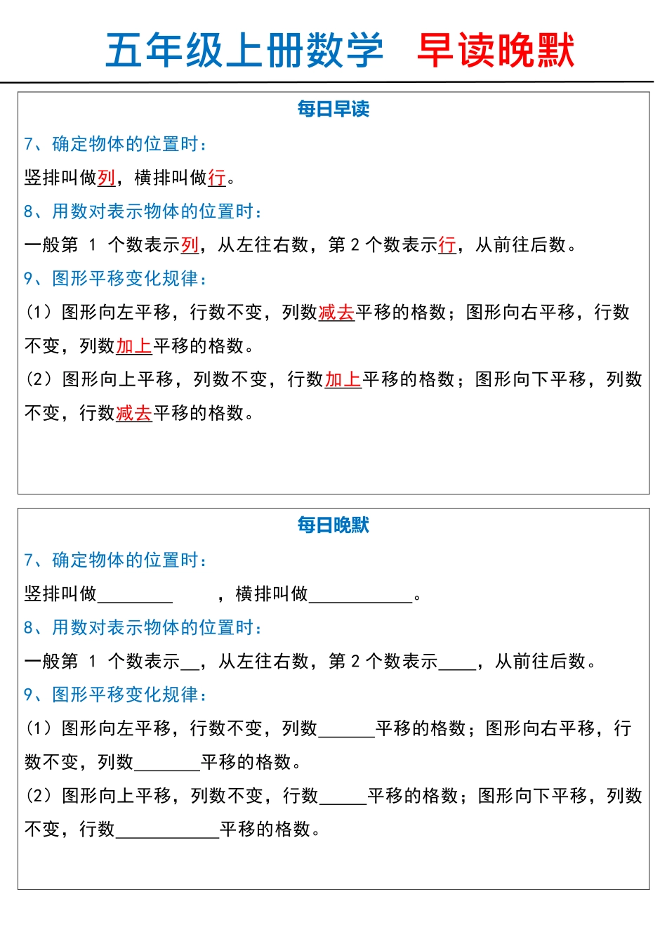 五年级上学期数学早读晚默小纸条_第3页