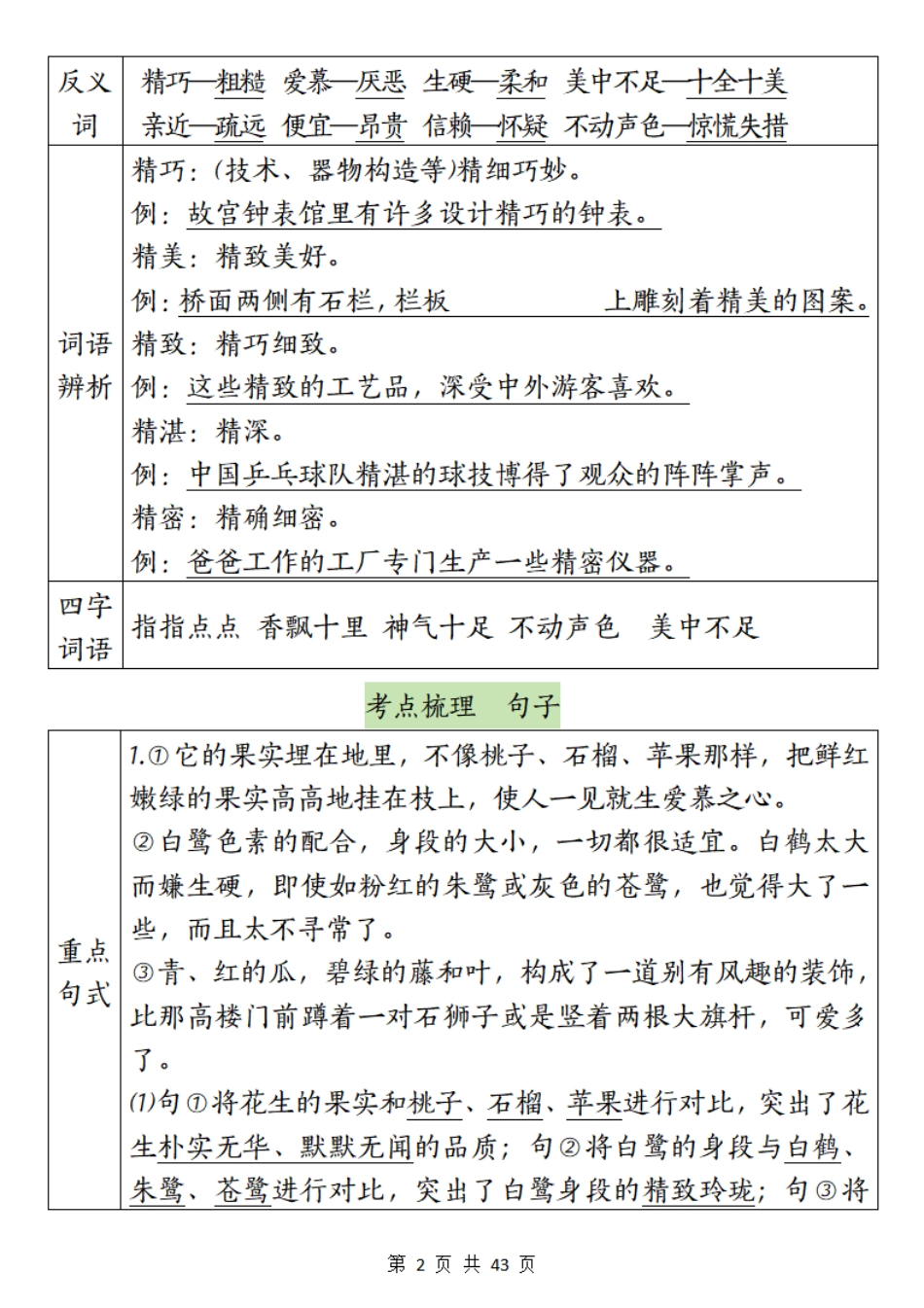 五年级上学期语文1-8单元梳理＋专项_第2页