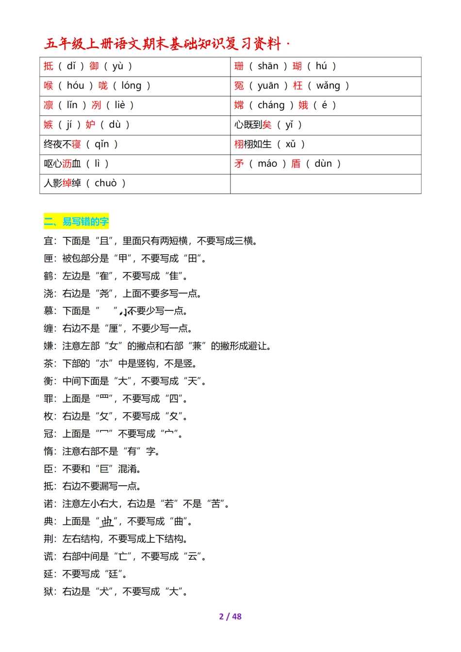 五年级上学期语文期末全套基础知识复习资料_第3页