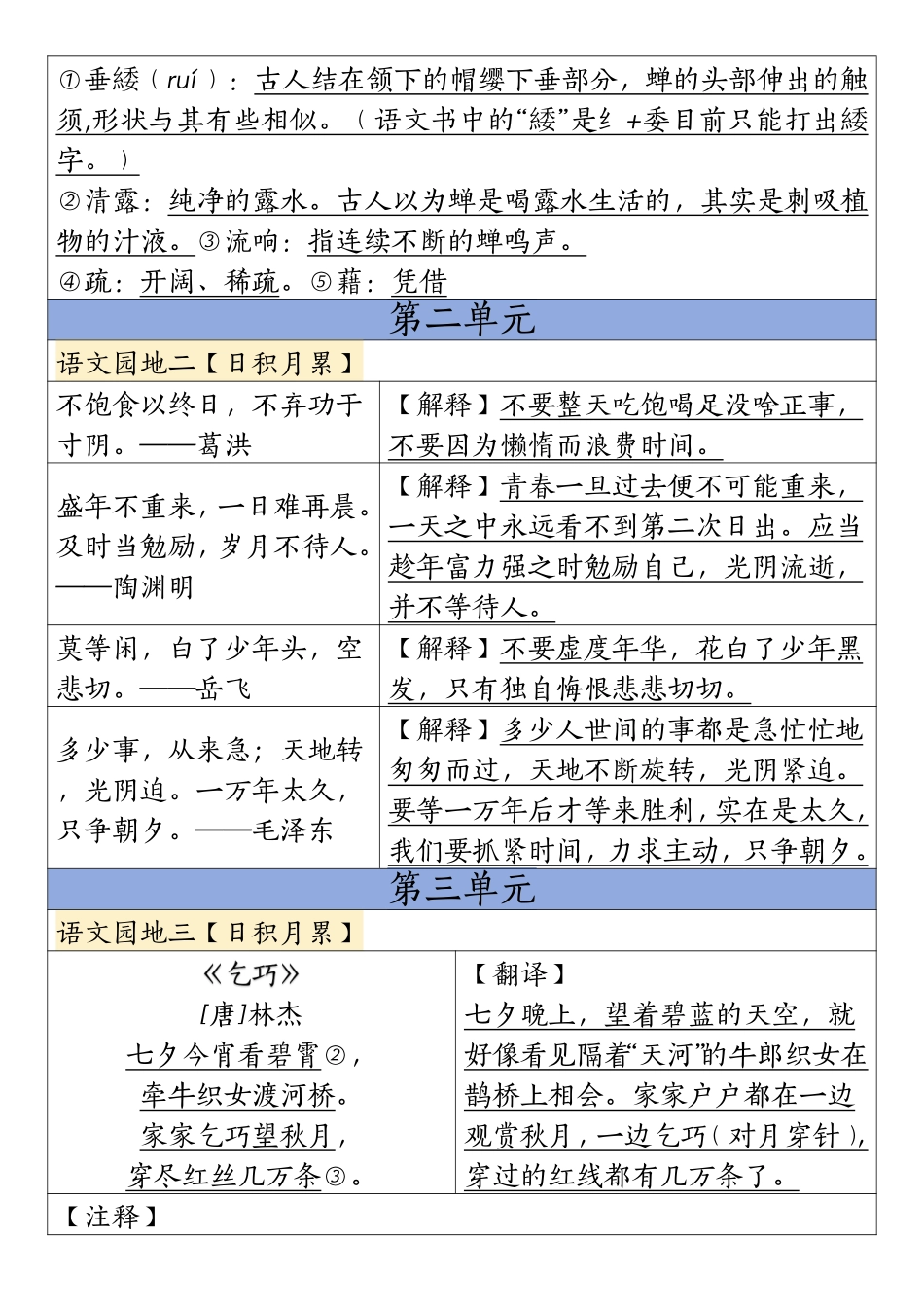 五年级上学期语文暑假预习闯关表_第3页