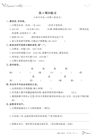 语文5上周末小练习