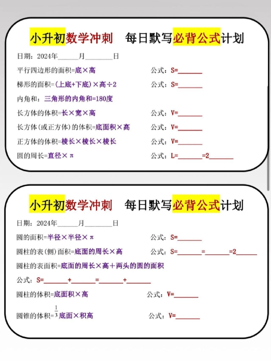 六年级下册数学公式默写小纸条_第2页