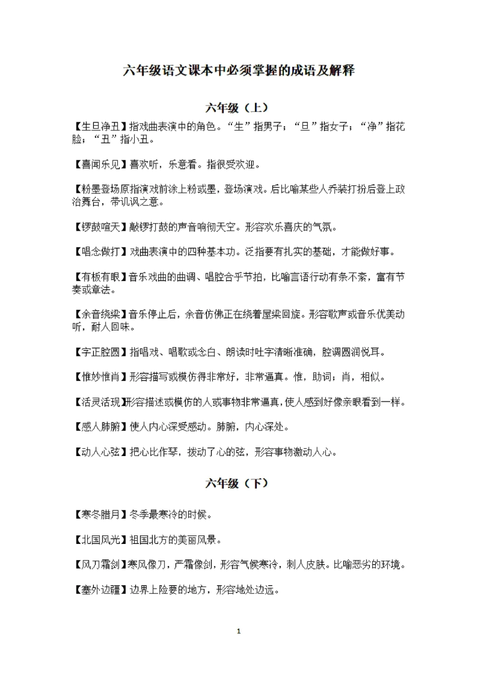 6年级语文课本中必须掌握的成语及解释_第1页