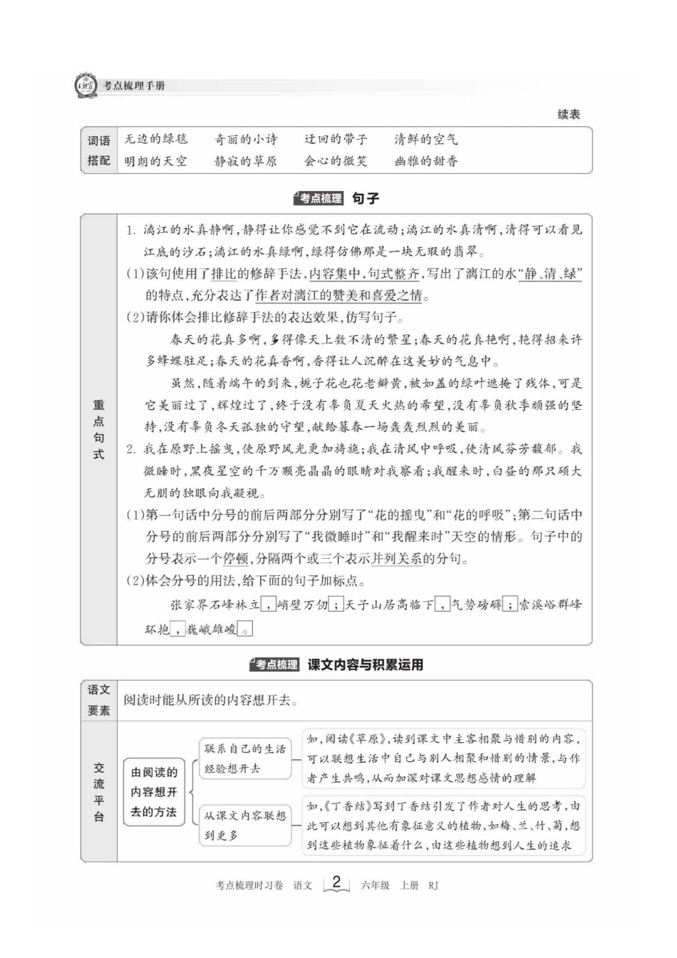 王朝霞《考点梳理手册》六年级上册_第2页