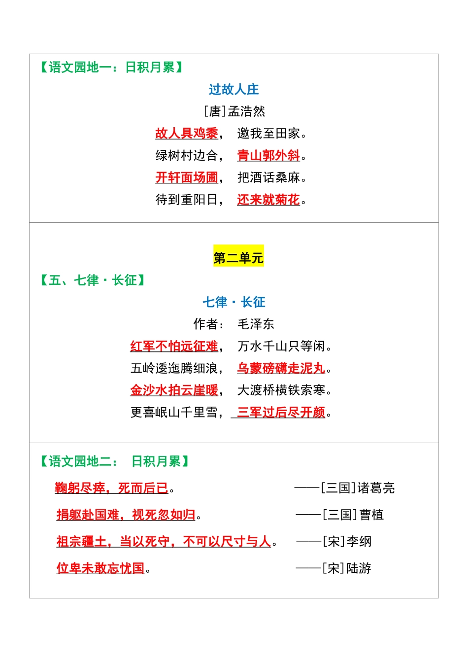 五升六语文暑假必背课文重点闯关表_第3页