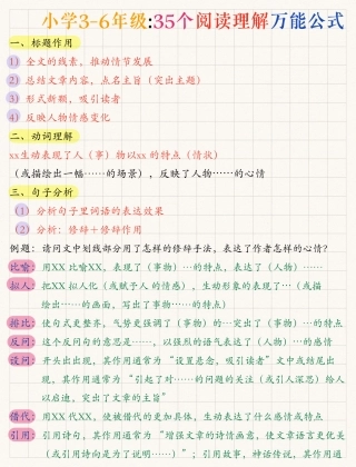 小学3-6年级35个阅读理解万能公式，建议收藏少走弯路