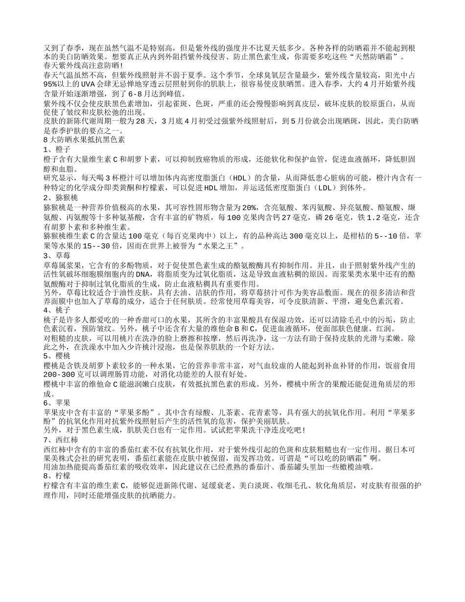 春季防晒 长寿水果对抗紫外线_第1页