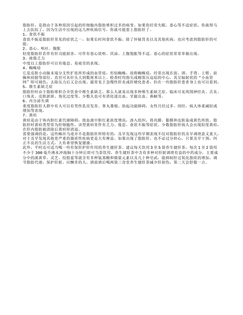 身体常出现7症状警惕脂肪肝四季保健_第1页