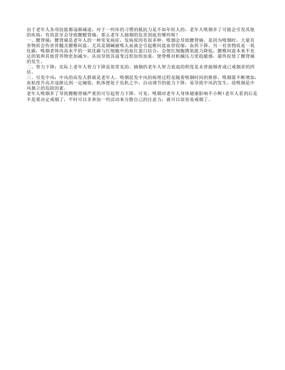 老年人经常抽烟可能导致腰酸背痛症状_第1页