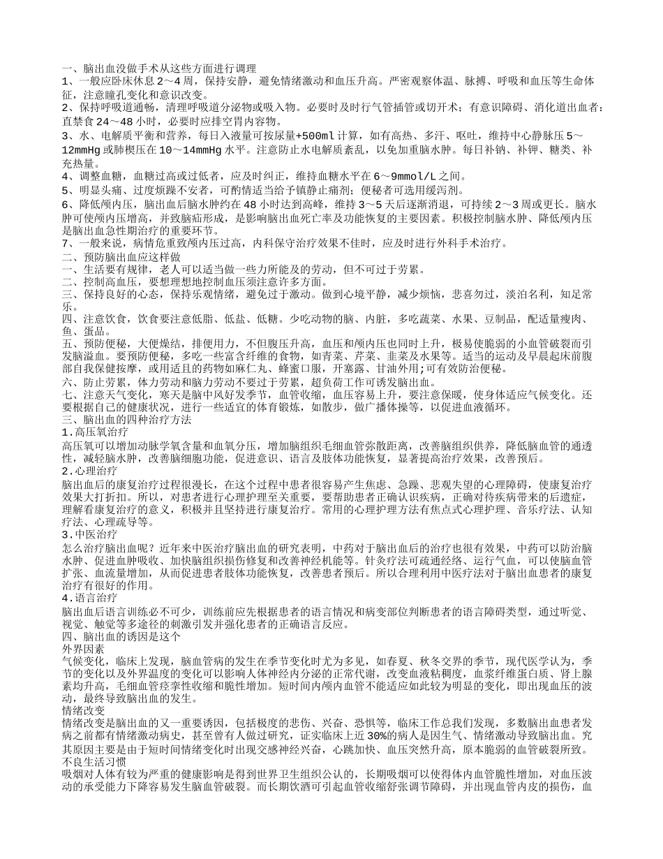 脑出血没做手术如何调理 脑出血应该怎么预防_第1页