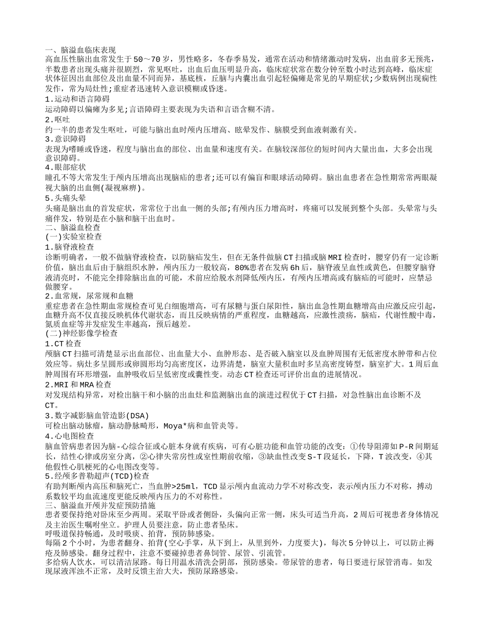 脑溢血开颅后二次出血 脑溢血开颅并发症预防措施_第1页
