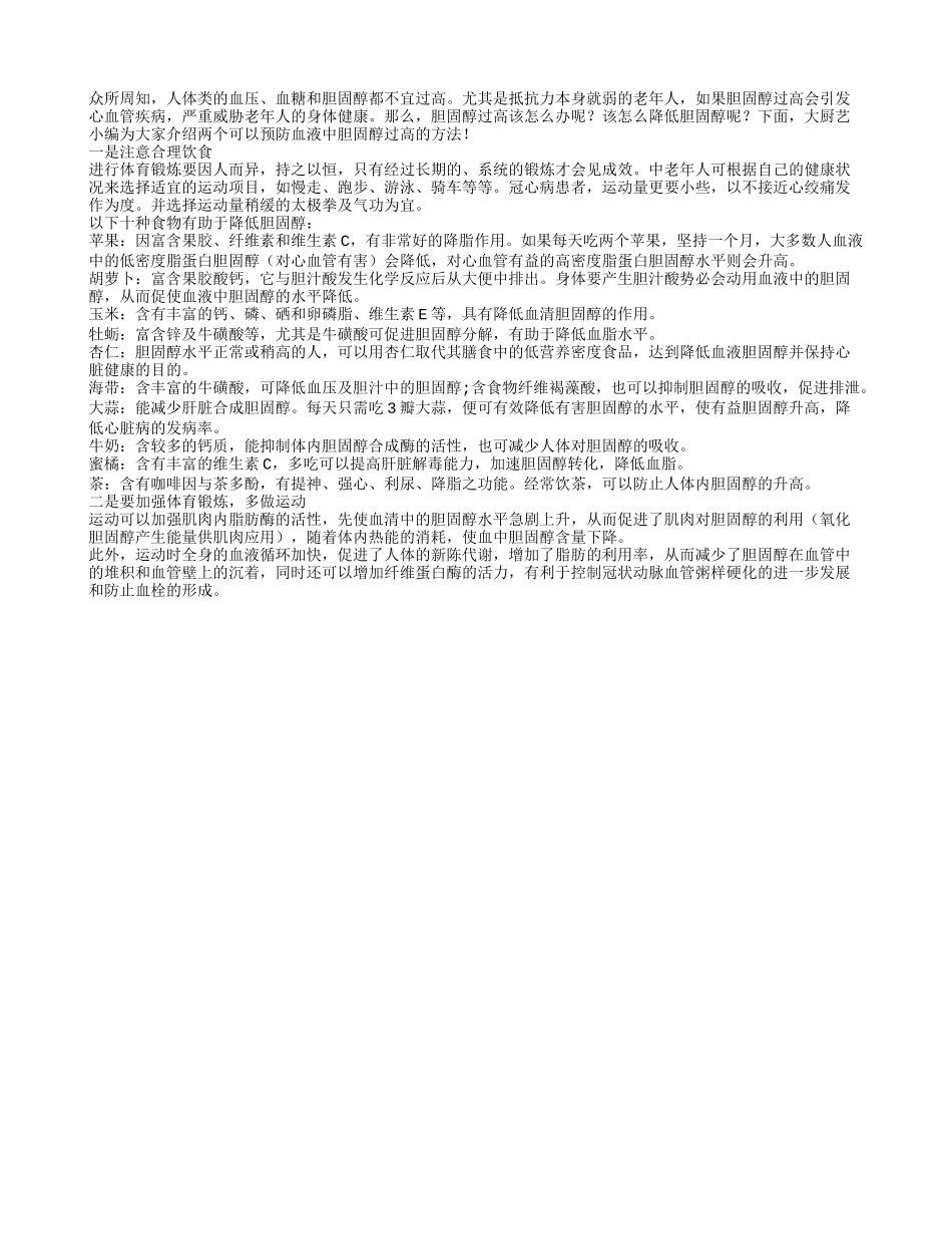 预防血液中胆固醇过高的两大方法_第1页