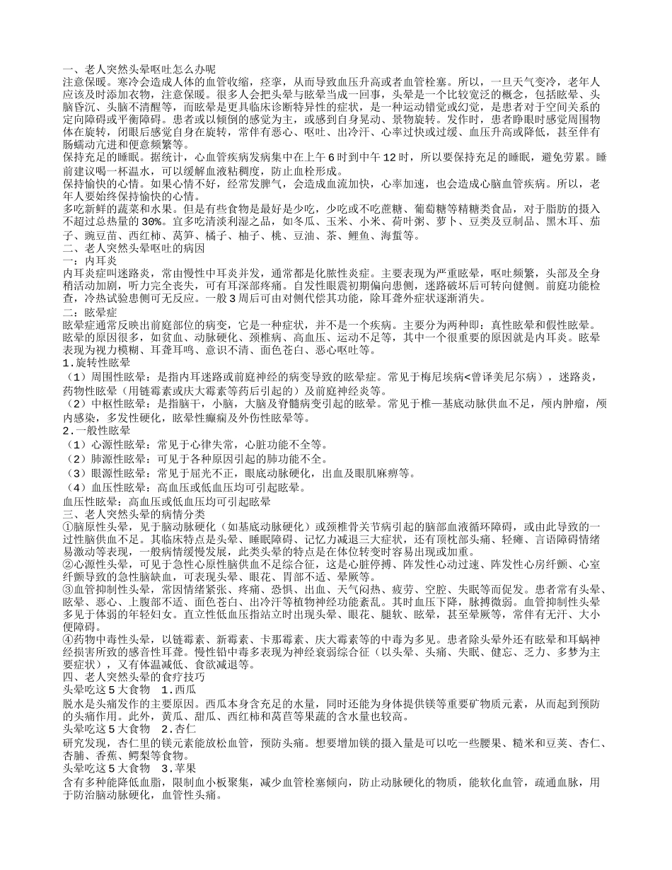老人突然头晕呕吐怎么办呢 老人突然头晕的食疗技巧_第1页