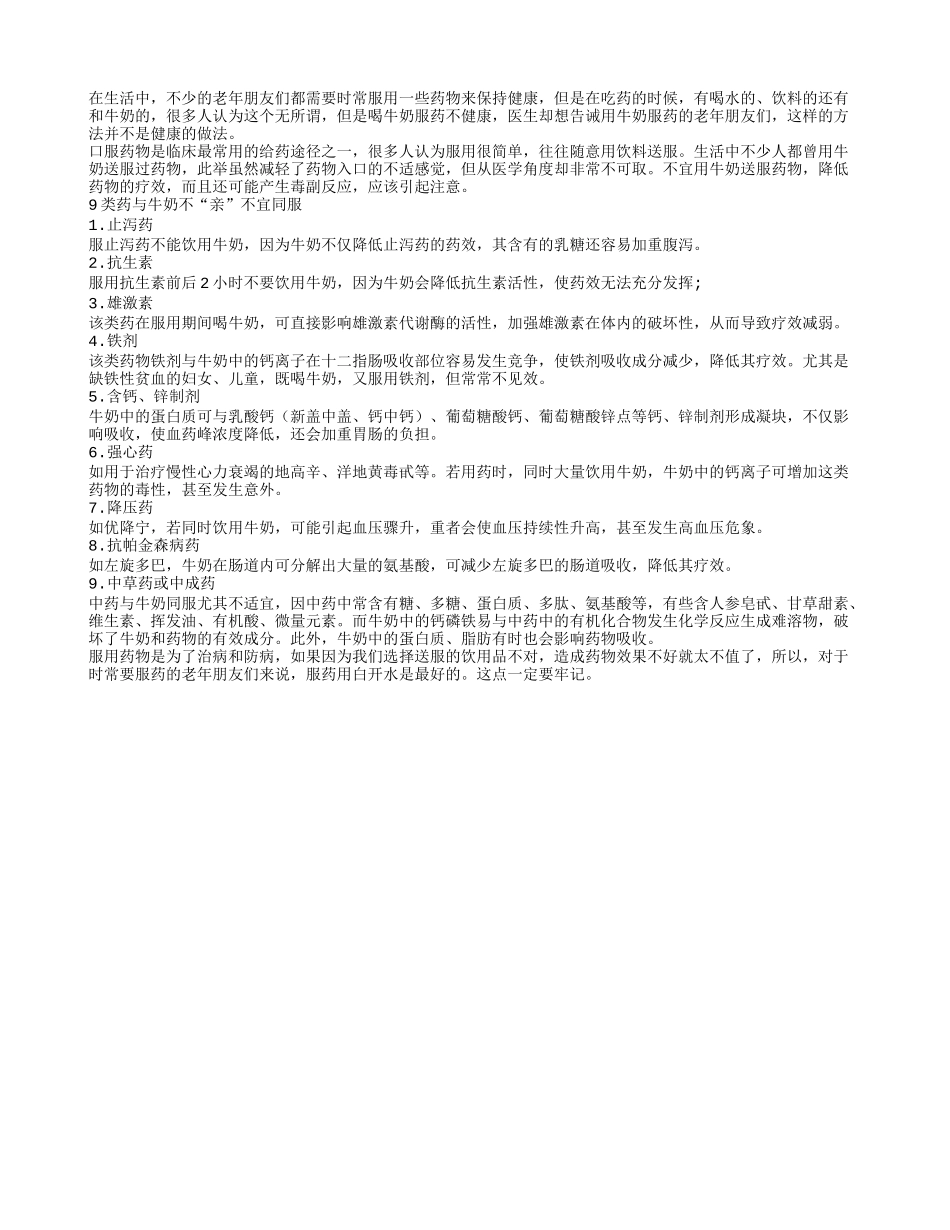老人当心9种药物不能用牛奶服用_第1页