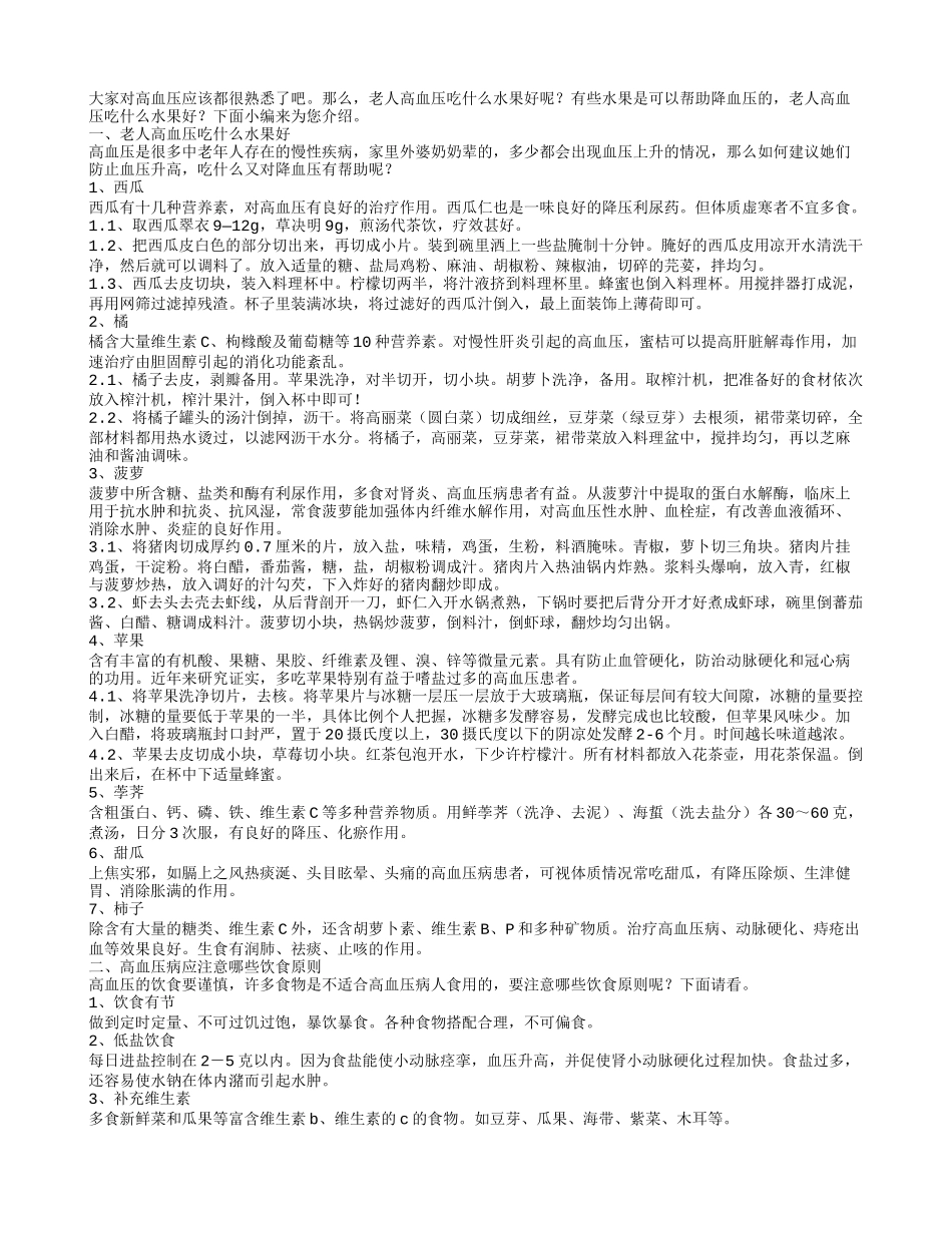 老人高血压吃什么水果好应注意哪些饮食原则_第1页