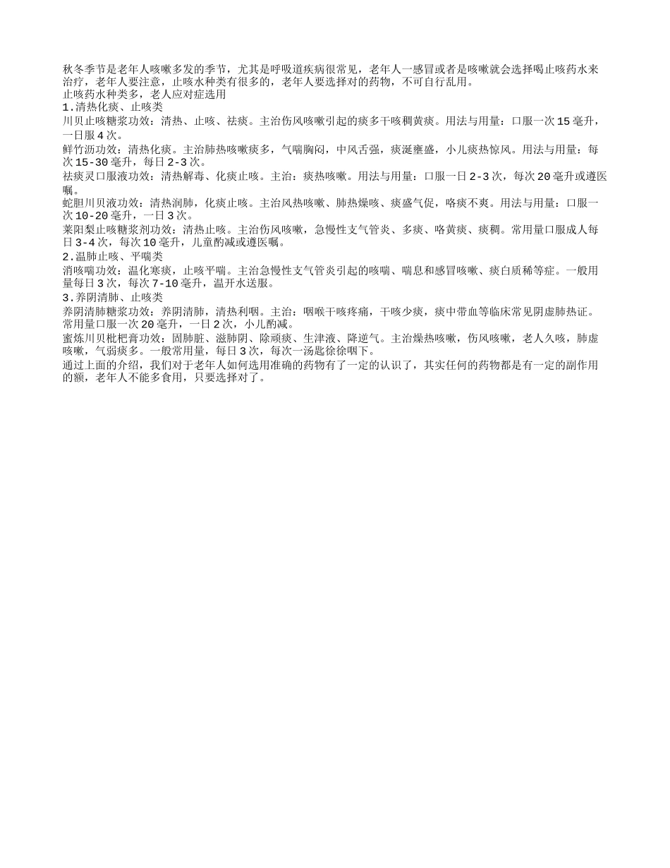 止咳药水种类多 老人应对症选用_第1页
