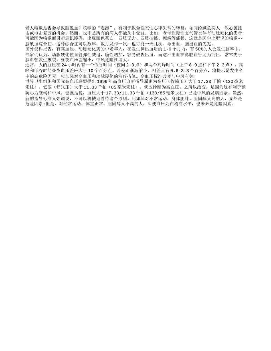 老人咳嗽是否会导致脑溢血四季保健_第1页