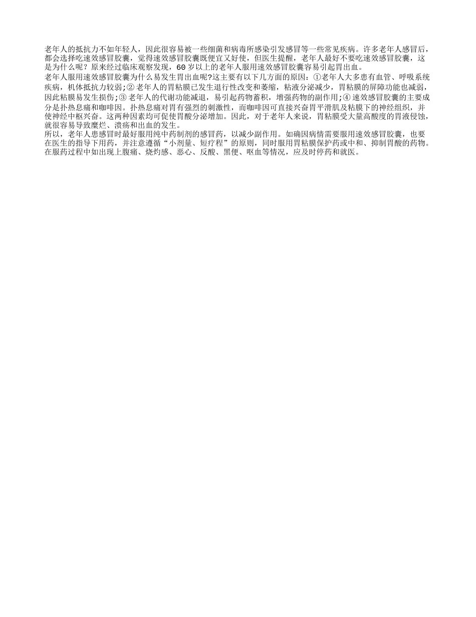老人服用速效感冒胶囊为何会胃出血？_第1页