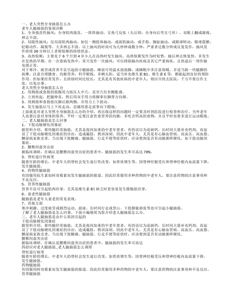 老人突然全身抽筋怎么办 如何预防老人抽筋_第1页