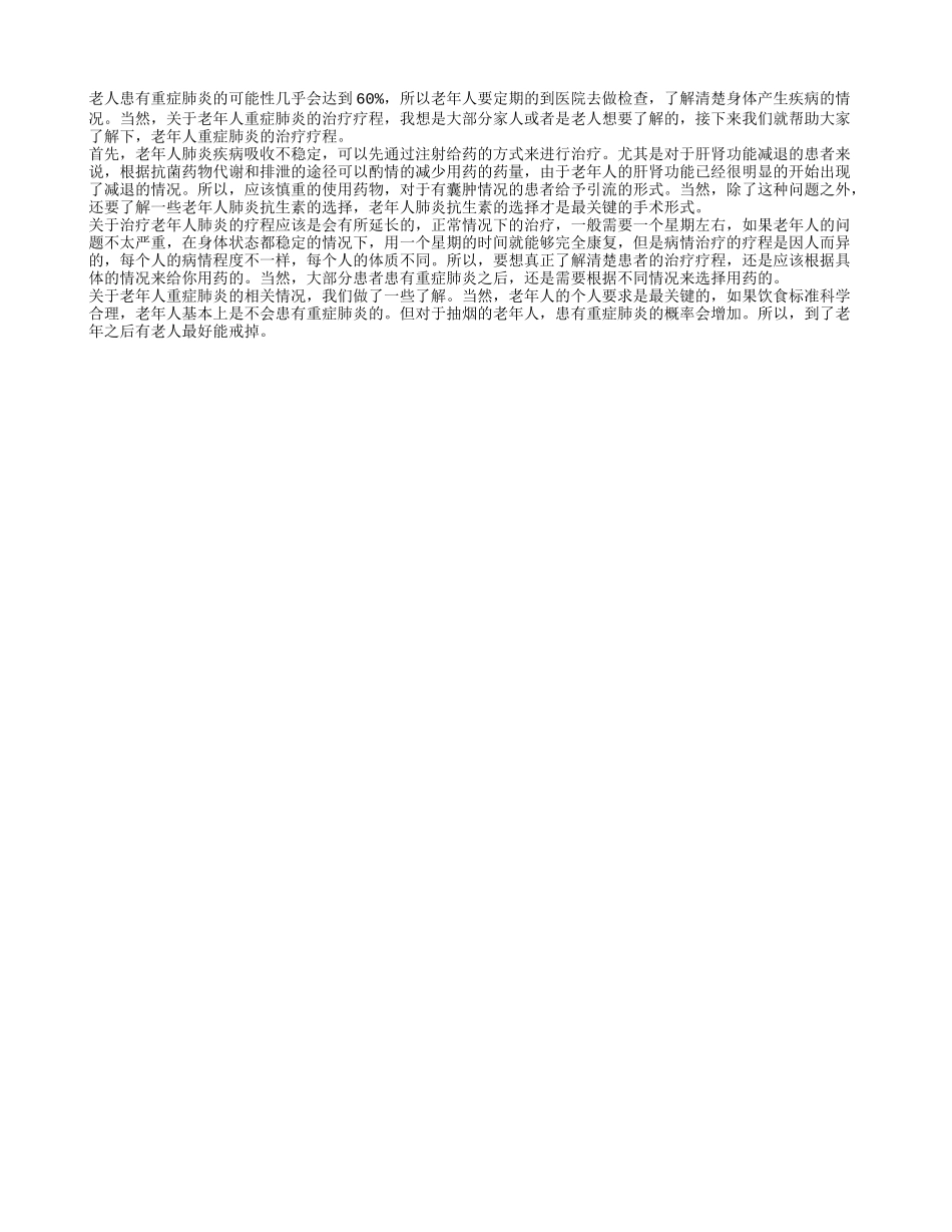 老人重症肺炎治疗疗程 如何治疗老人重症肺炎_第1页