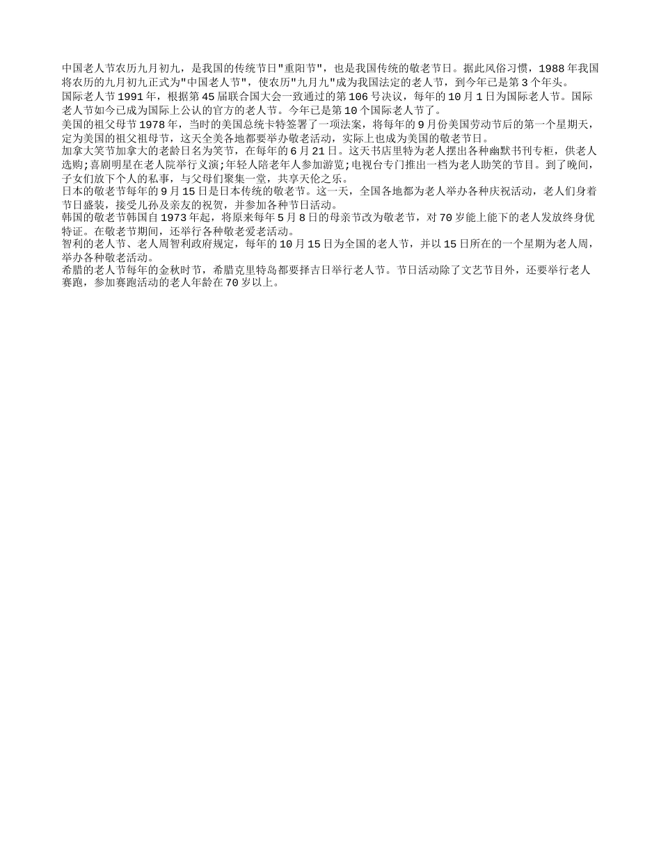 世界各国老人节的日期和来历_第1页