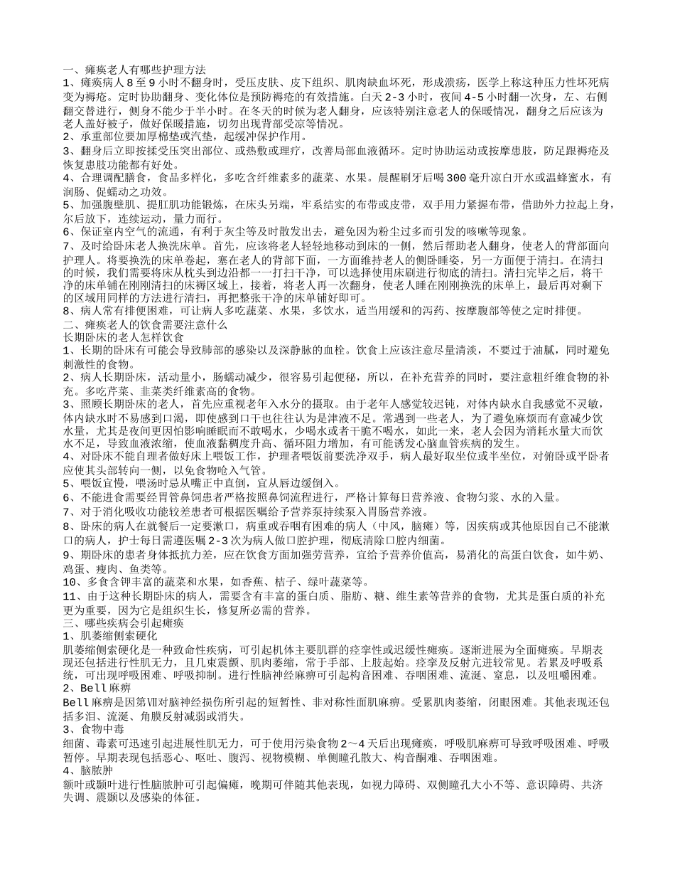 瘫痪老人的护理有哪些 瘫痪老人的饮食注意事项有哪些_第1页