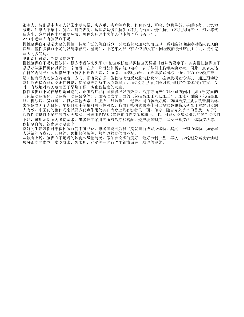 健忘的中老年人应防脑部供血不足_第1页