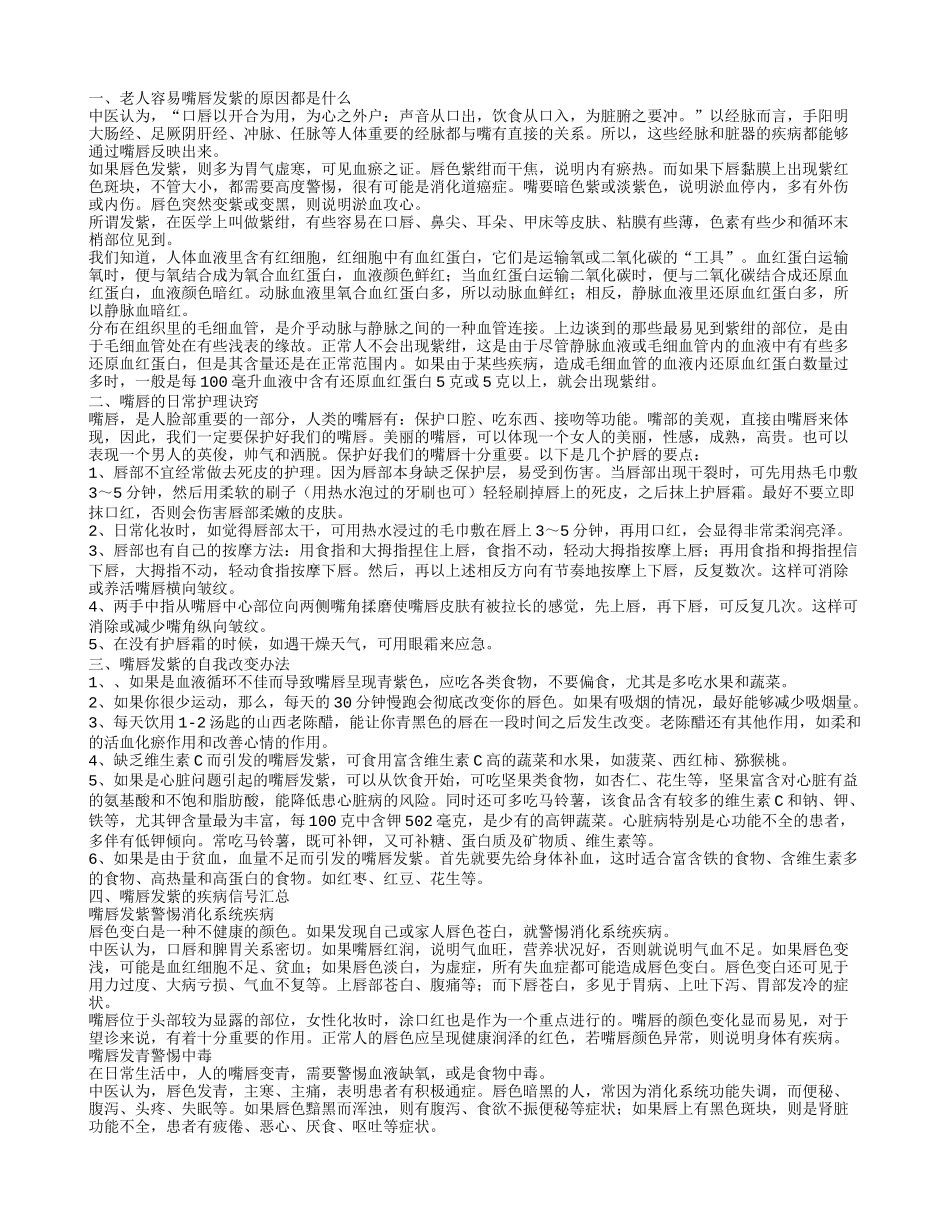 老人容易嘴唇发紫的因素 嘴唇的日常护理办法_第1页