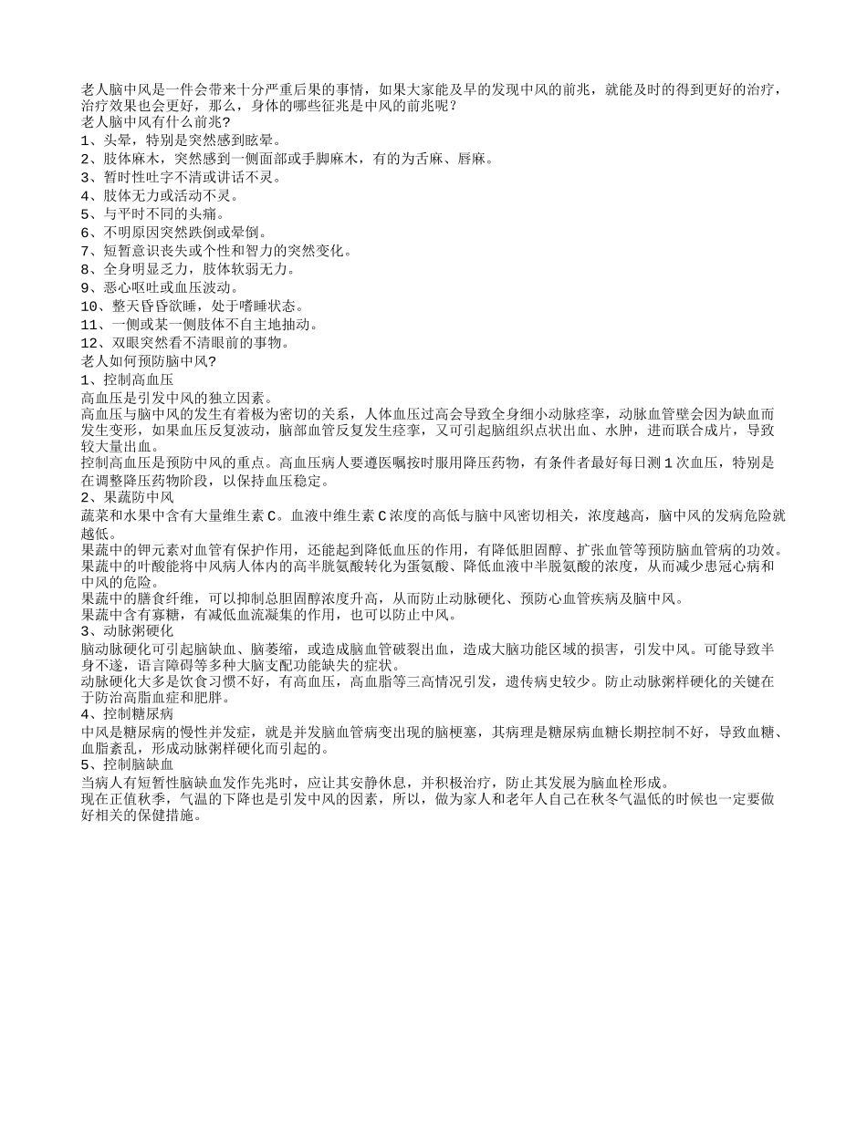 老人需警惕的12个中风前兆_第1页