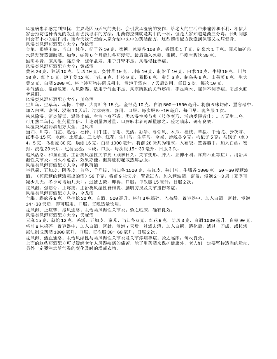 分享对风湿病有效的药酒配方大全_第1页