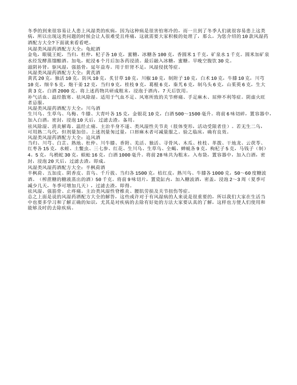 风湿类风湿药酒配方大全_第1页