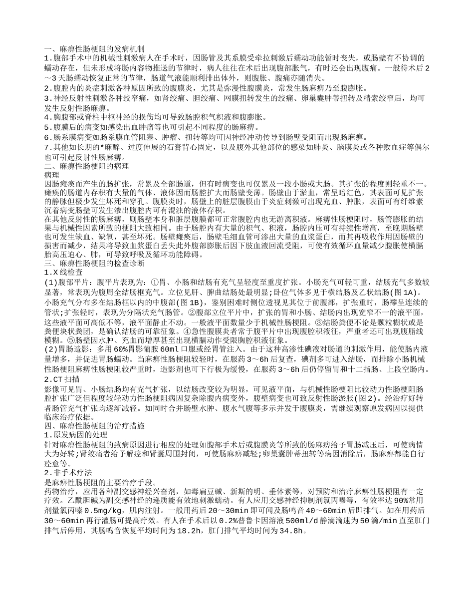 麻痹性肠梗阻的发病机制 麻痹性肠梗阻的检查诊断_第1页