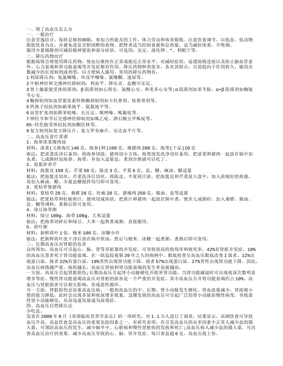 得了高血压怎么办,高血压食疗菜谱_第1页