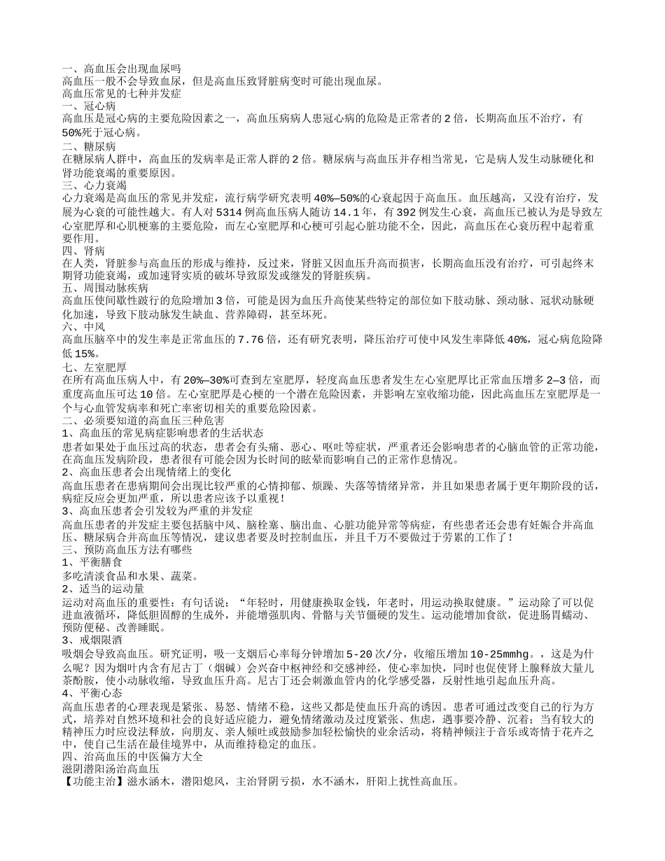 高血压会出现血尿吗 高血压常见的七种并发症_第1页