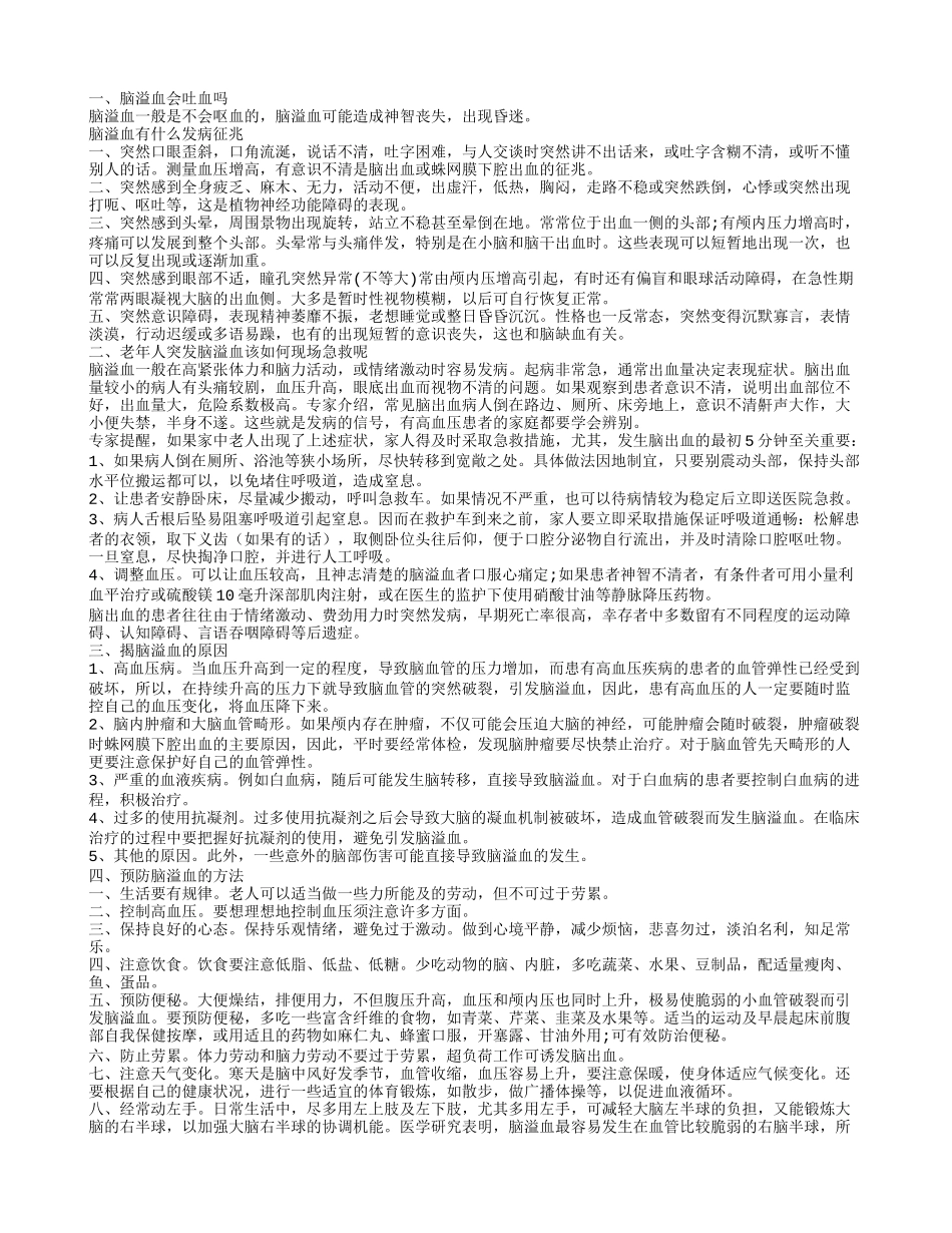 脑溢血会吐血吗 突发脑溢血怎么办_第1页