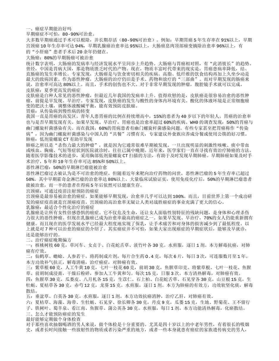 癌早期能不能治好 治疗癌症的偏方有哪些_第1页