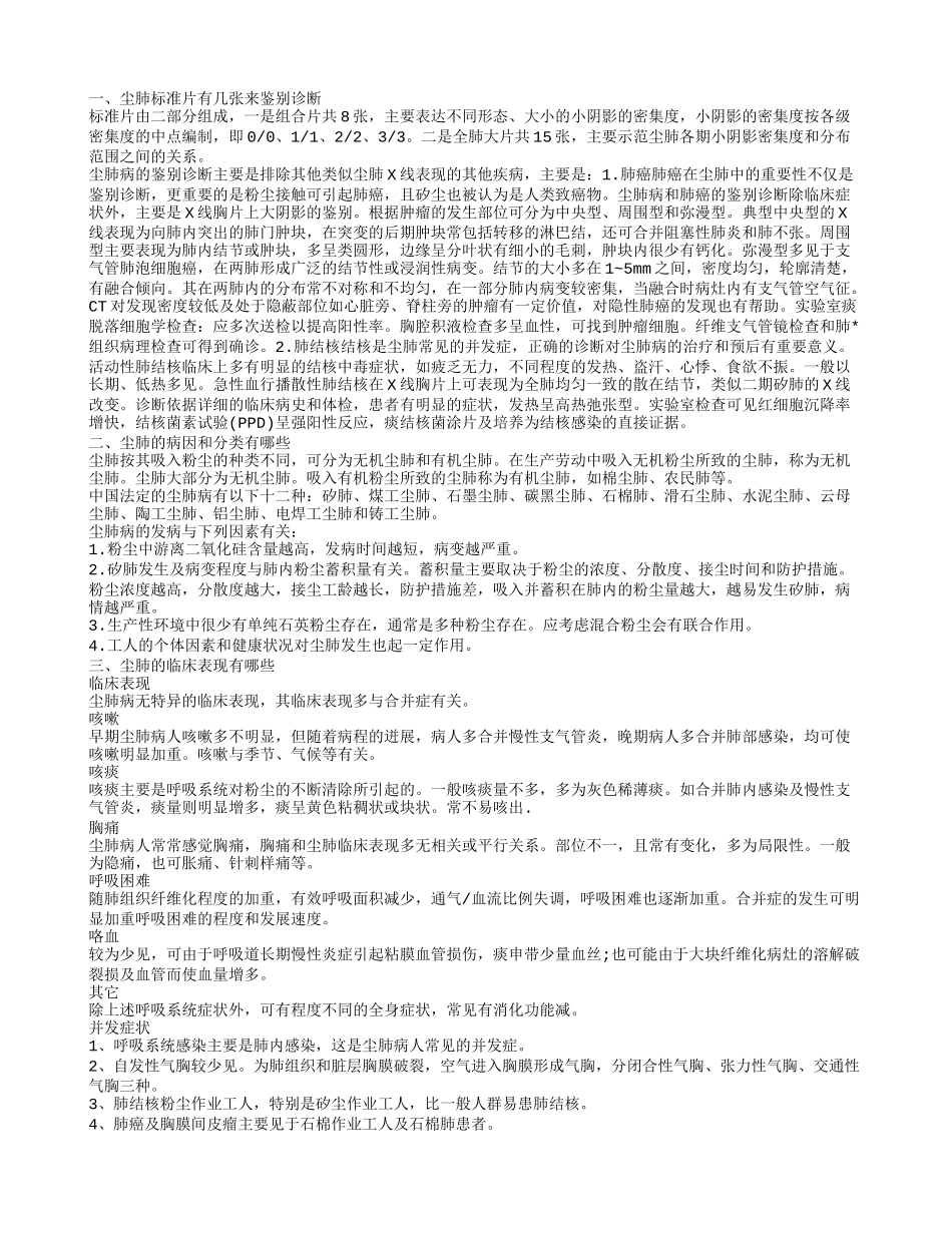 尘肺标准片有几张来鉴别诊断 尘肺的病因和分类有哪些_第1页