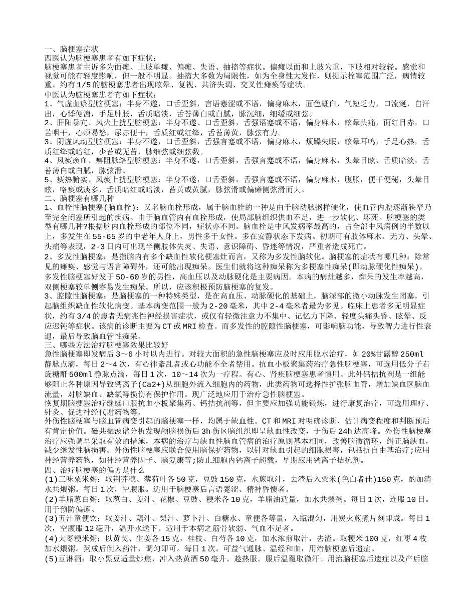 得了脑梗塞会出现哪些症状表现 如何治疗脑梗塞_第1页