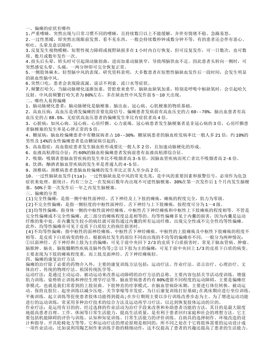 得了偏瘫到底有哪些症状 偏瘫有哪些分类_第1页