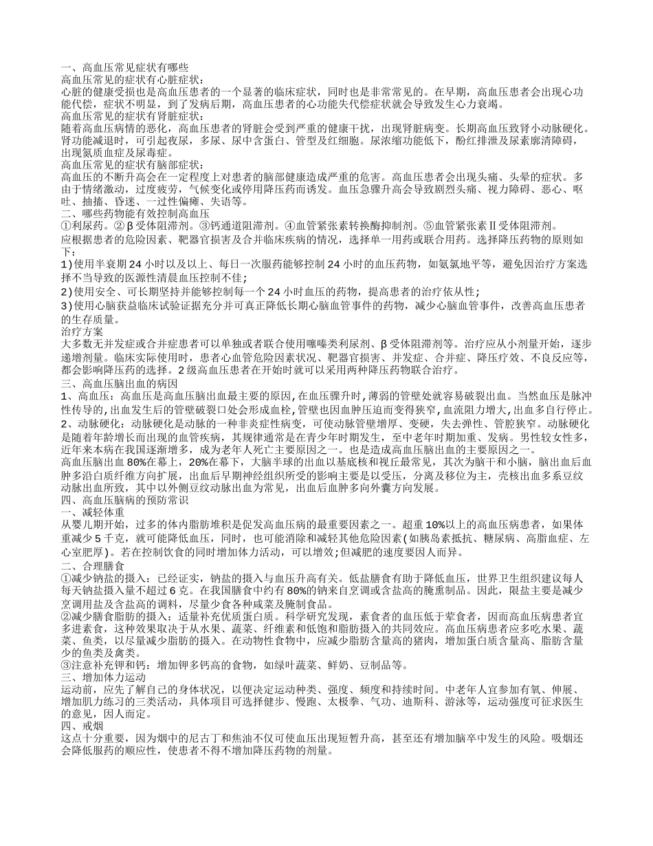高血压常见症状有哪些 哪些药物能有效控制高血压_第1页