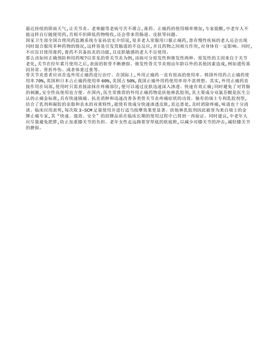 关节疼痛首选外用止痛药进行治疗_第1页