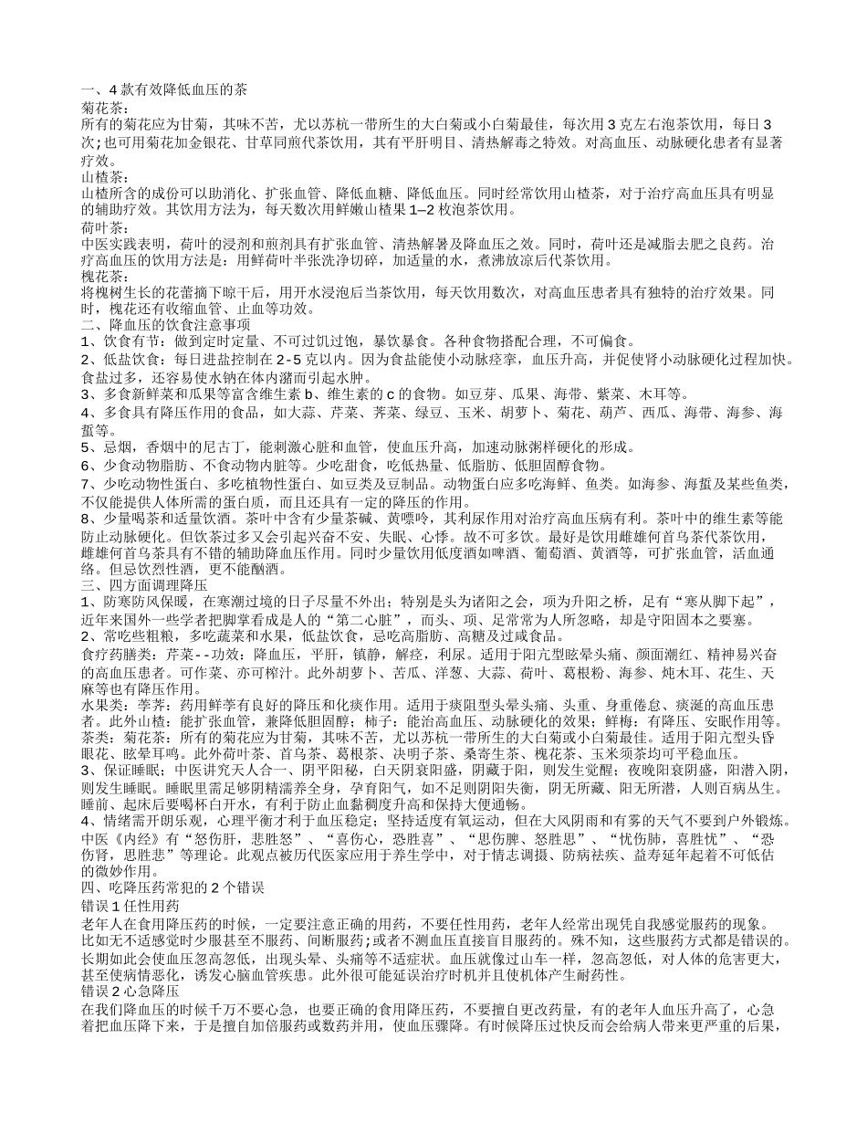 降血压的茶 降血压的饮食注意事项有哪些_第1页