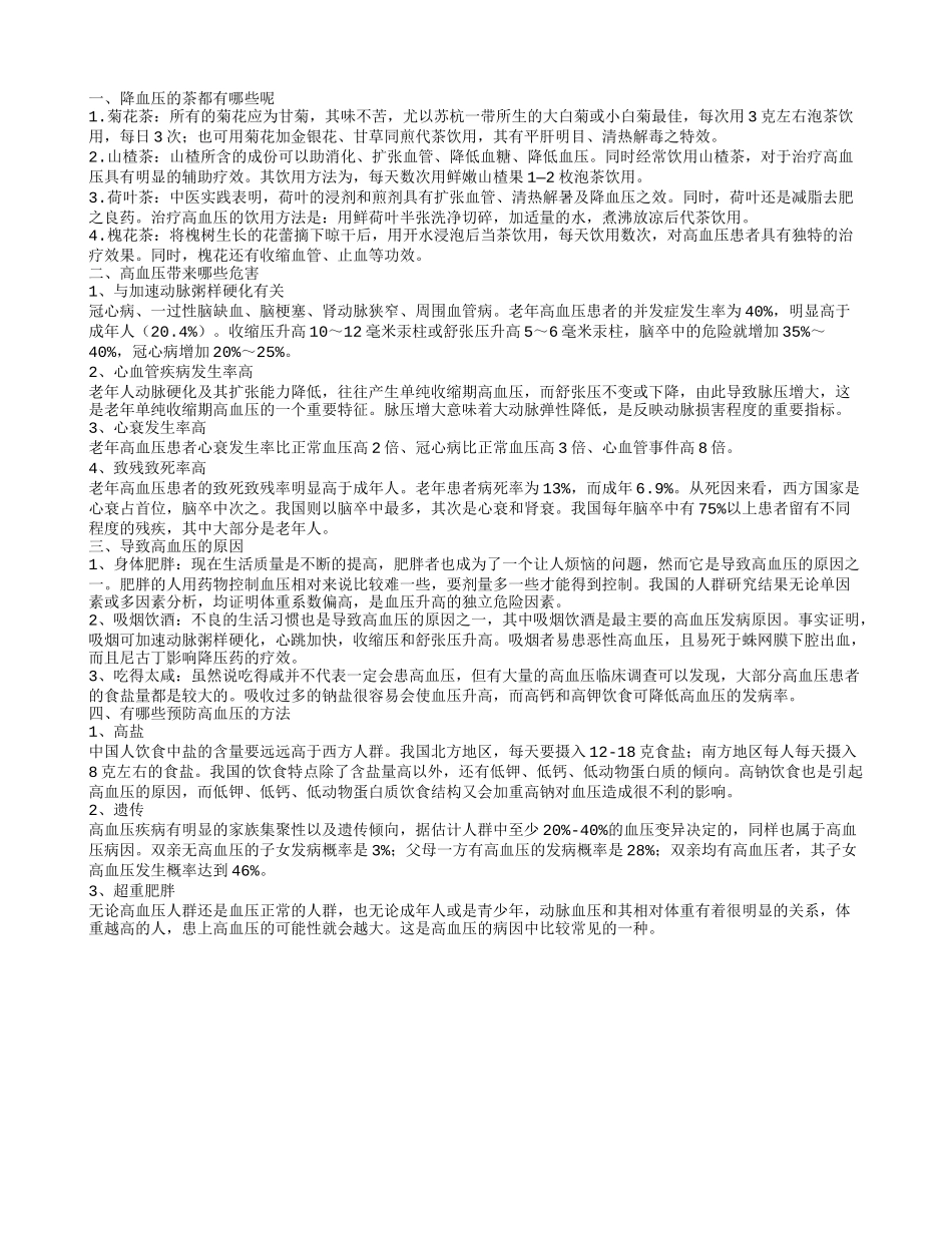 降血压的茶有哪些 高血压的危害_第1页