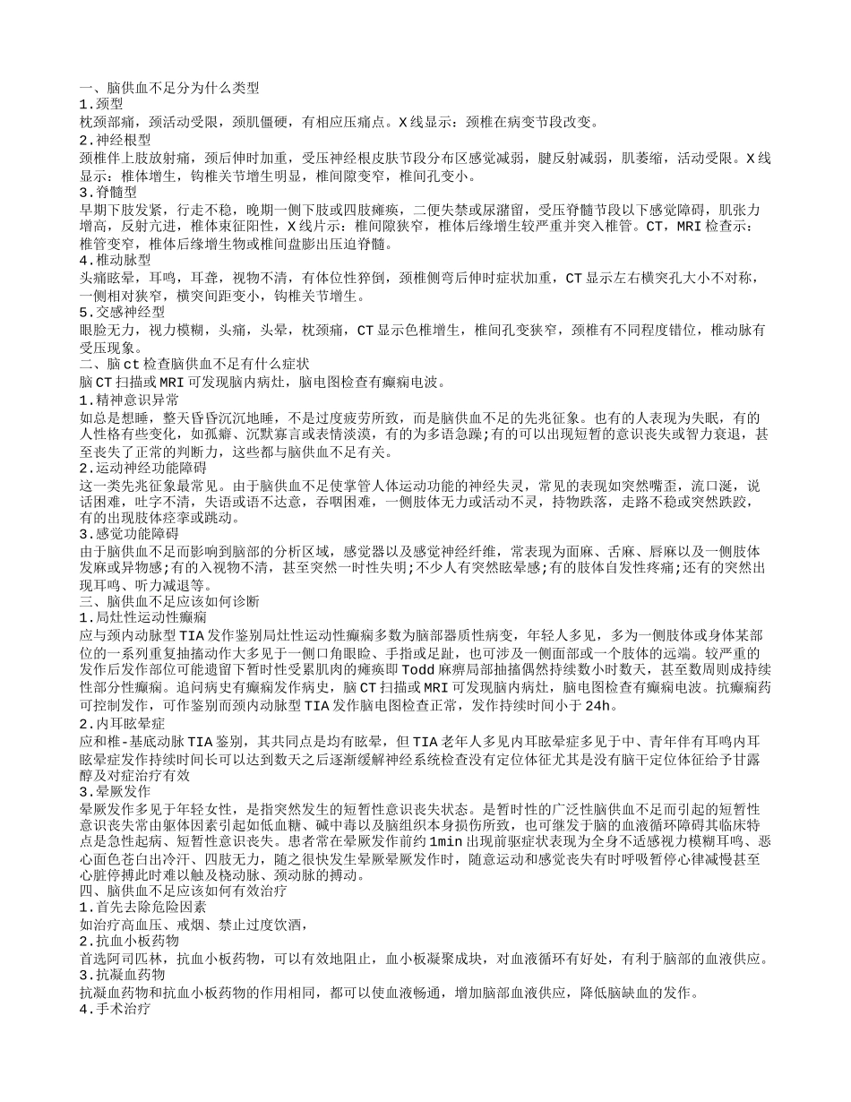 脑ct检查脑供血不足的症状有哪些 脑供血不足分为哪几类_第1页