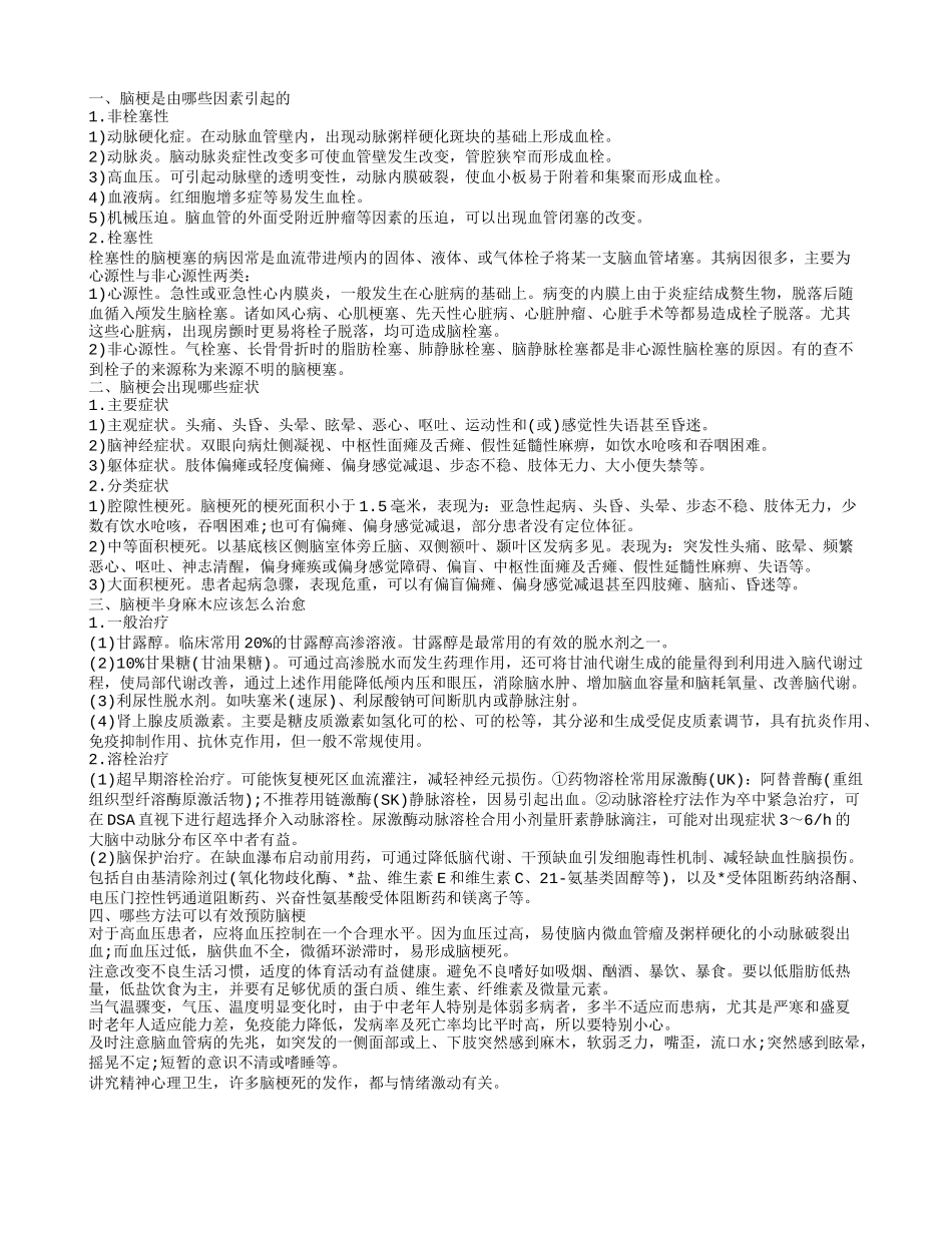 脑梗半身麻木能治好吗 脑梗的症状有哪些_第1页