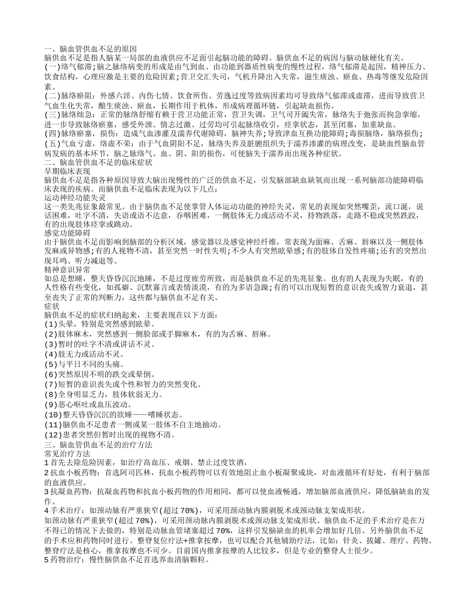 脑血管供血不足症状 心脑血管供血不足食谱有哪些_第1页