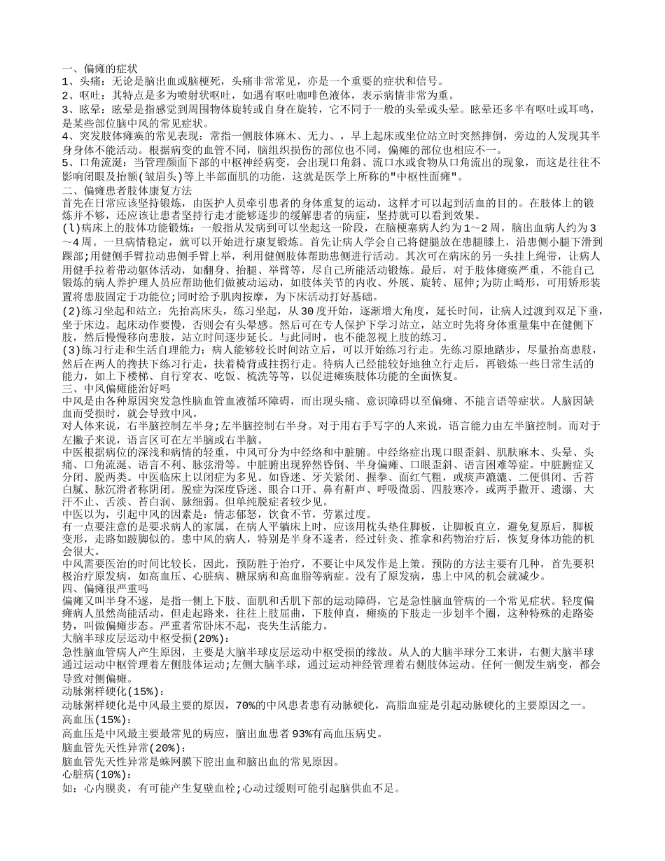 偏瘫患者得症状提现在哪里 偏瘫可用中医进行治疗_第1页